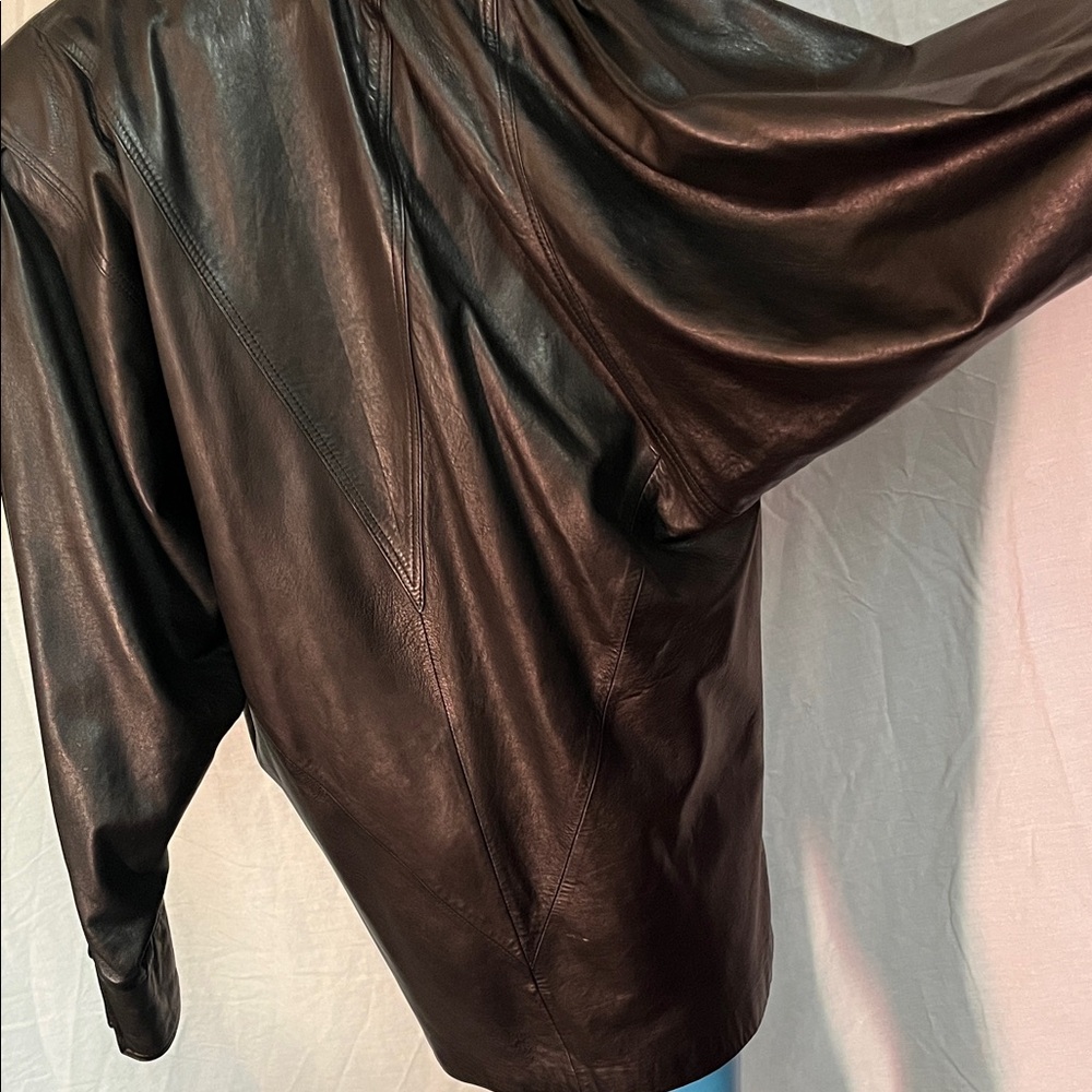 Black Bat Wing Stitched Punk Goth New Wave Vintage Couture Soft Leather Jacket M
